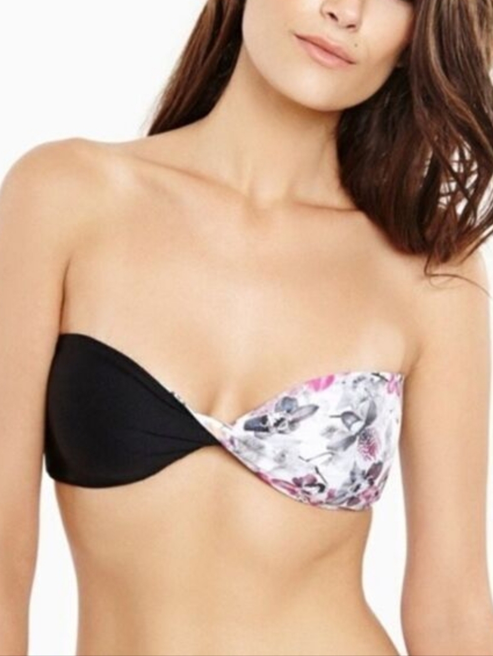 NWT Onia Allegra Multi Orchid Twist Bandeau Tie Bikini Top In Multi Orchid/black